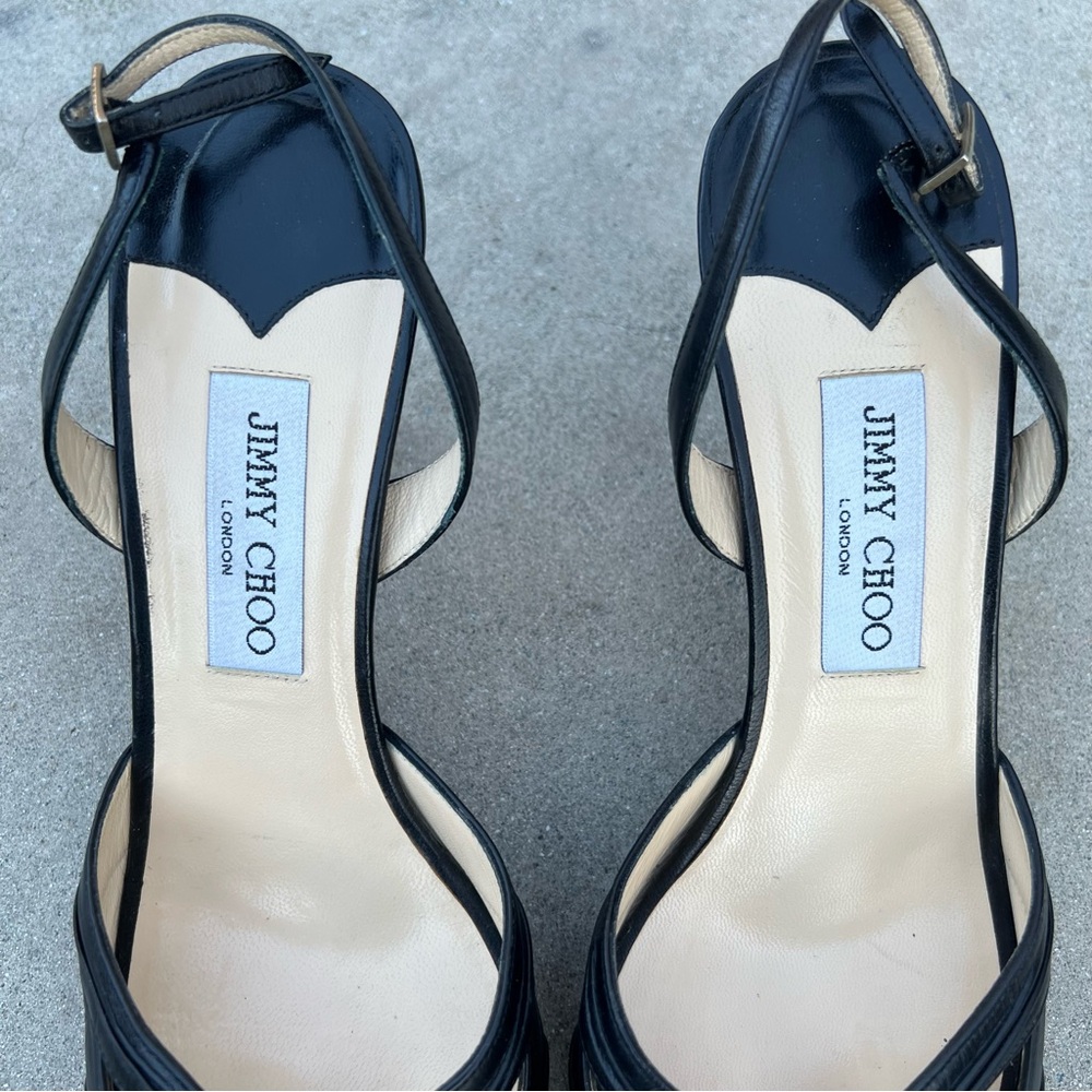 Jimmy Choo Black Slingback Open Toe Heels Size  40 - Picture 6 of 13